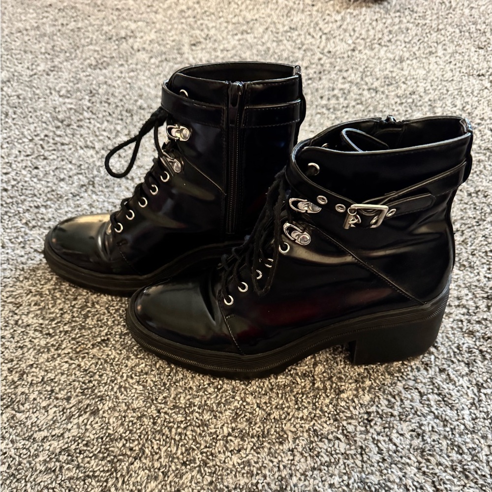 Black Patent Leather Ankle Boots
